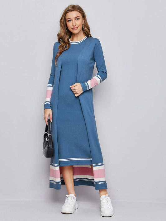 Knit sleevless dress with long cardigan 2pcs set