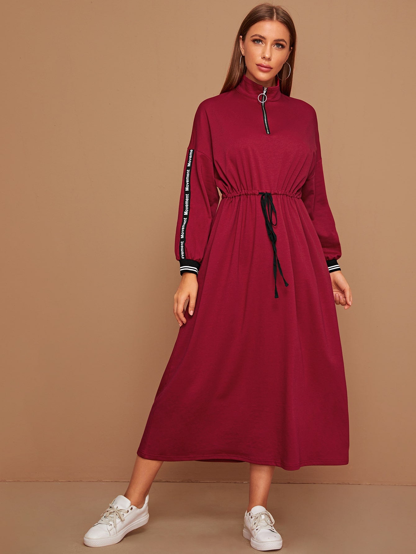 Drawstring waist sweatshirt dress