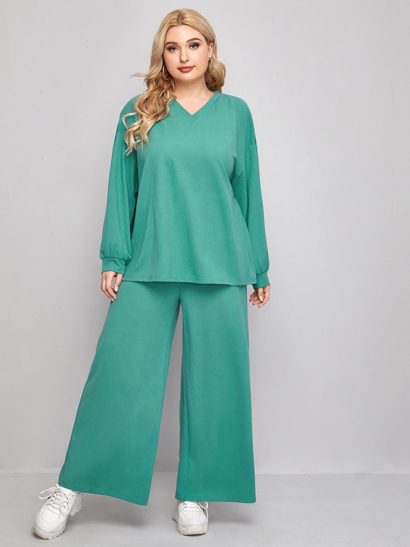 Drop shoulder top and wide pants