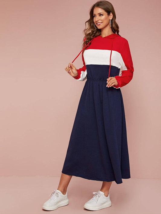 Colorblock hooded dress