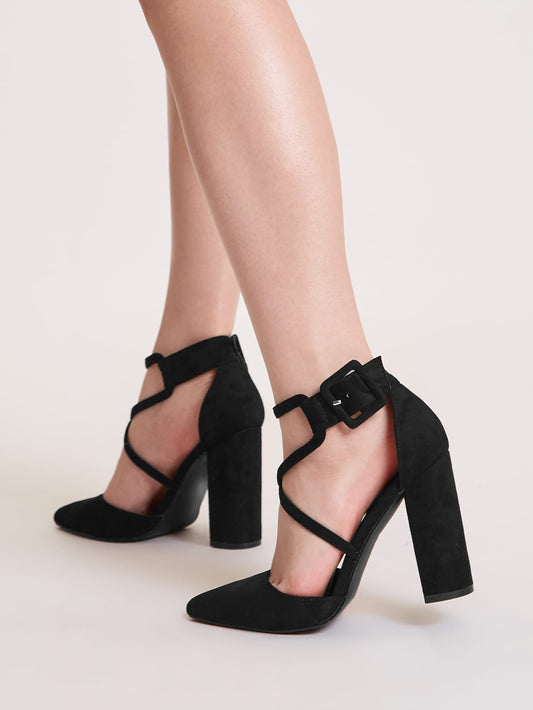 Ankle strap chunky heel pumps