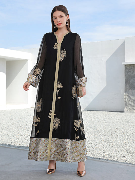 Flower paterned embroidered dress