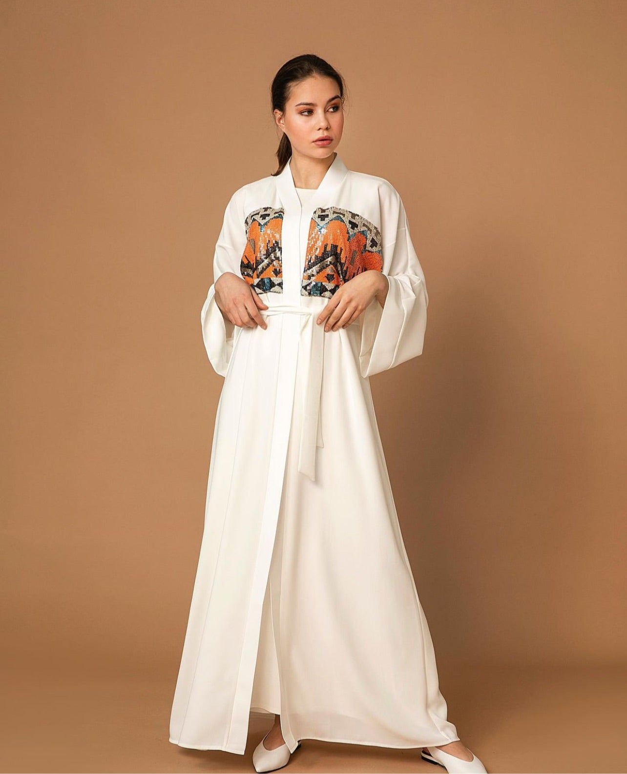 Sequins design belted abaya