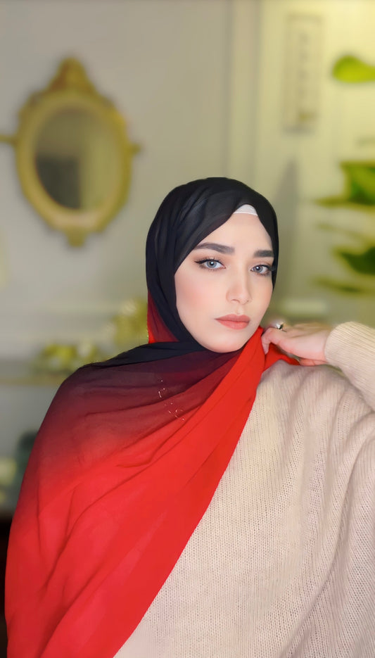 Black Red Chiffon Hijab
