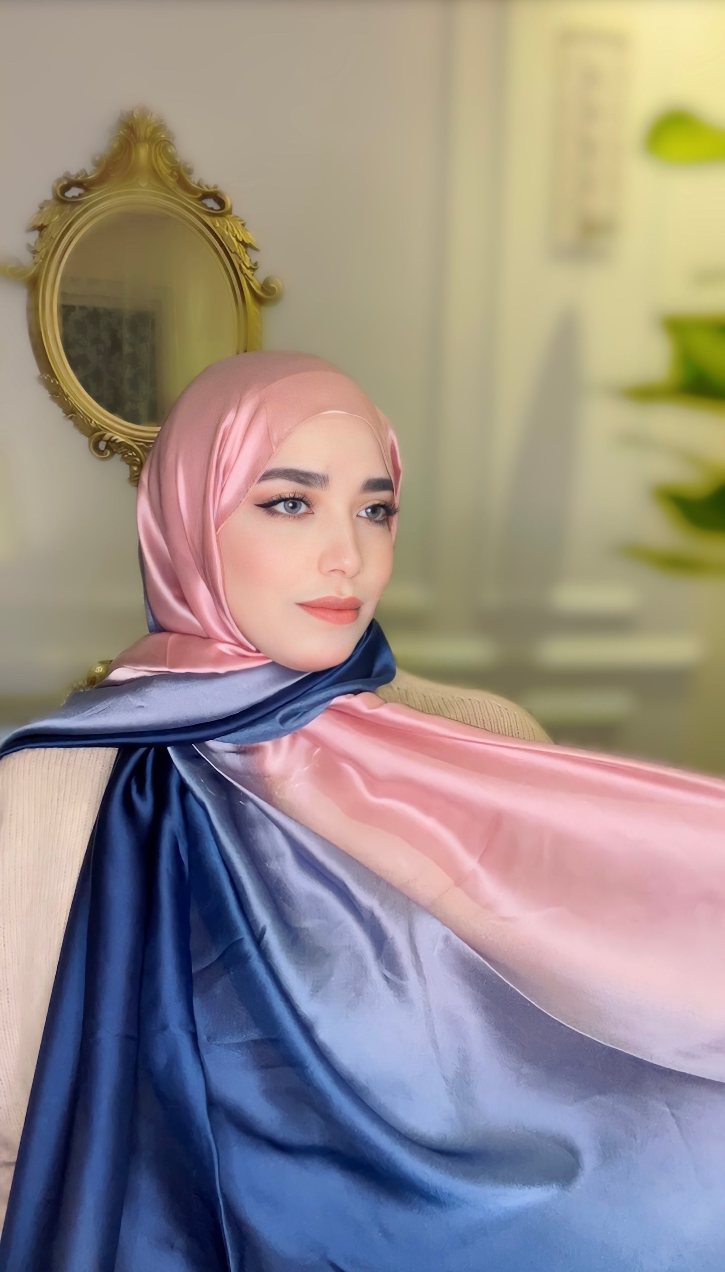 Pink Blue Stain Silk Hijab