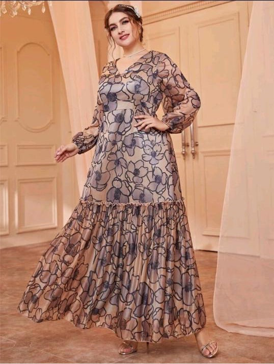 Floral Print Lantern Sleeve Elegant Dress