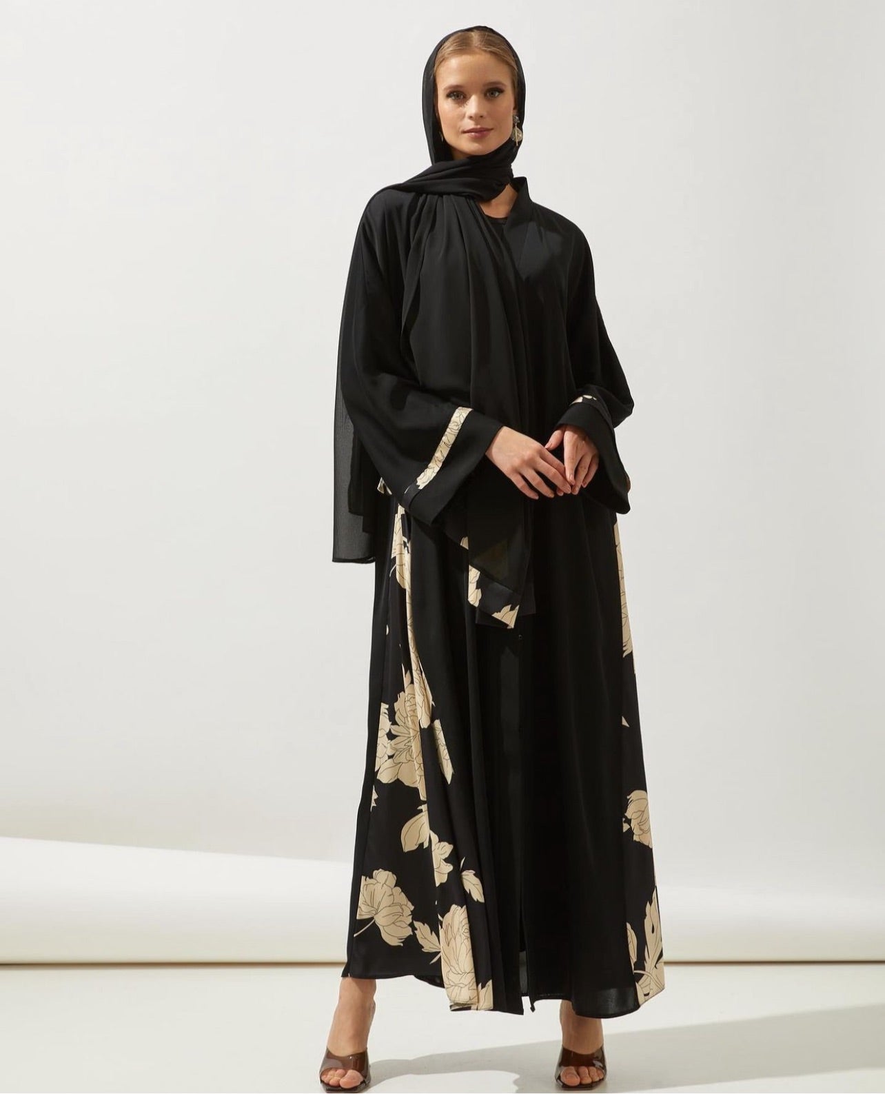 Al Sheikha black floral Abaya with hijab