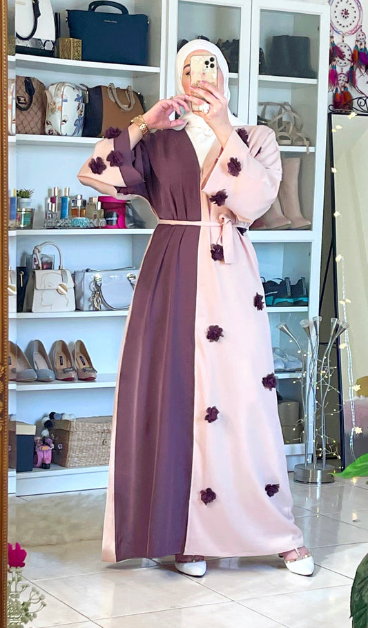 Color block belted Abaya/Available in Egypt only