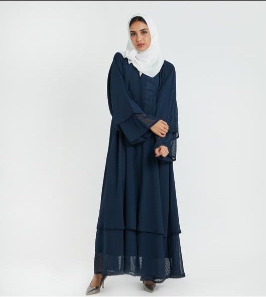 Navy blue ruffled abaya with hijab