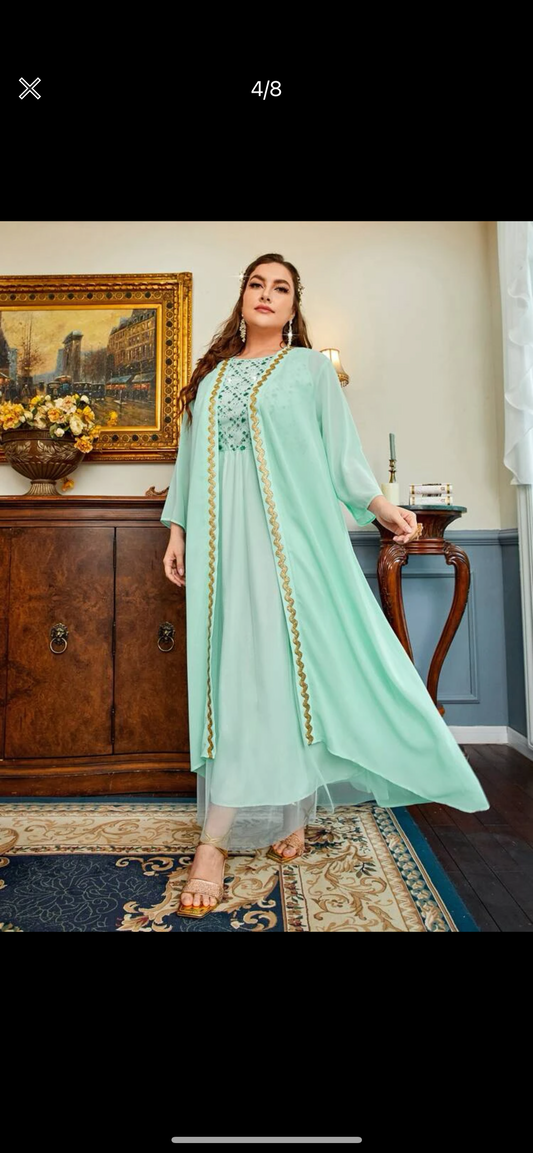 Sequins mesh dress with abaya