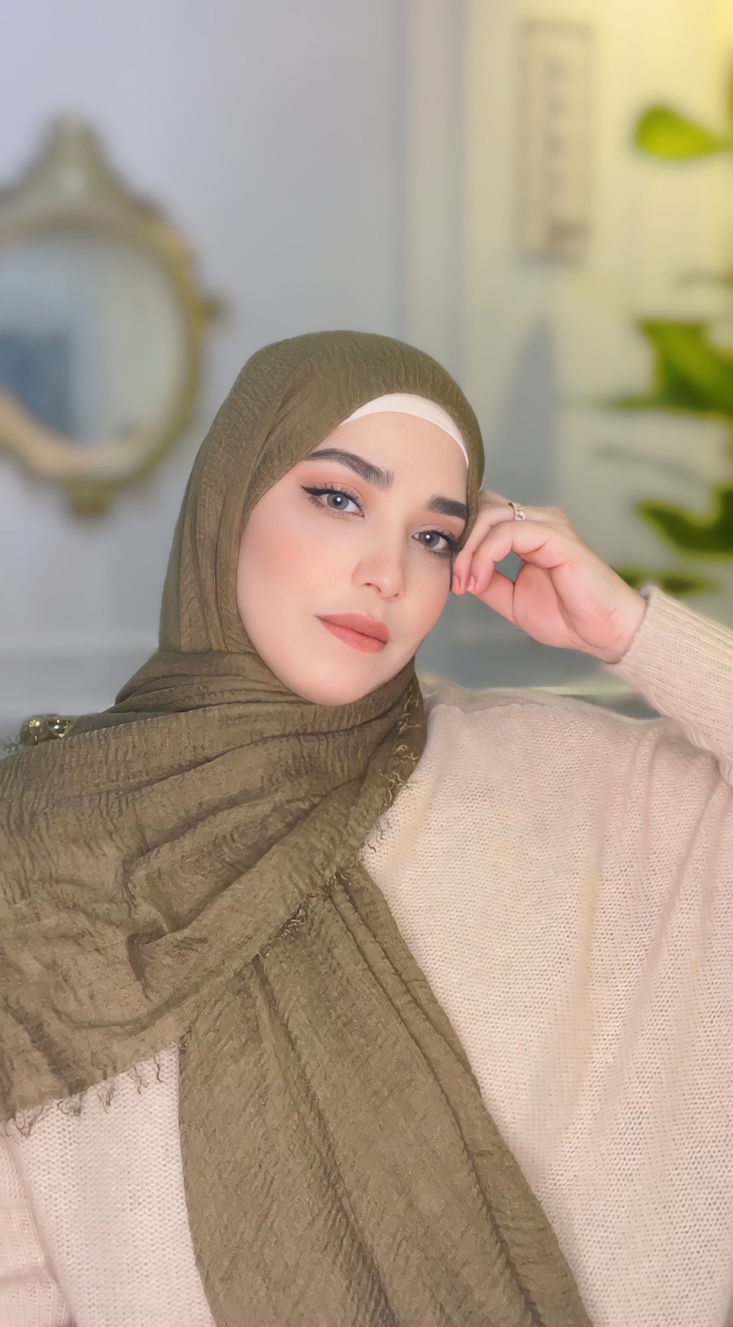 Olive Crinkle Cotton Hijab