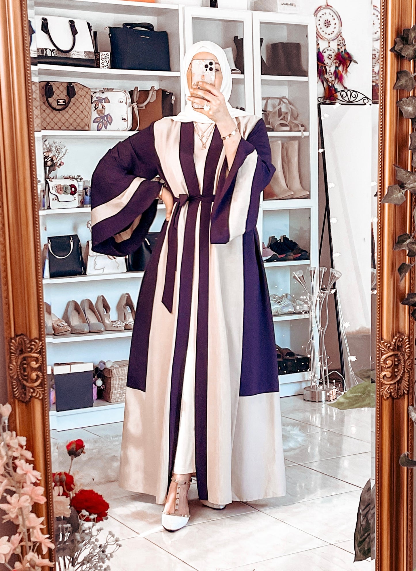 Color block belted Abaya/ Available in Egypt only