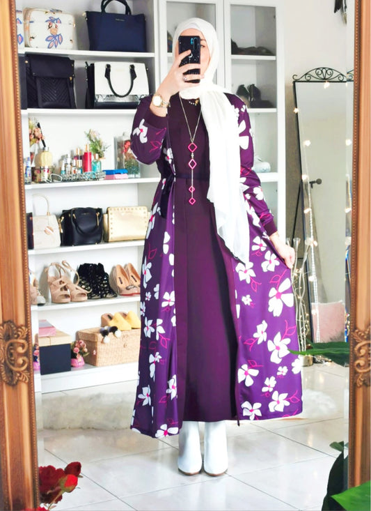 Floral Abaya with basic dress