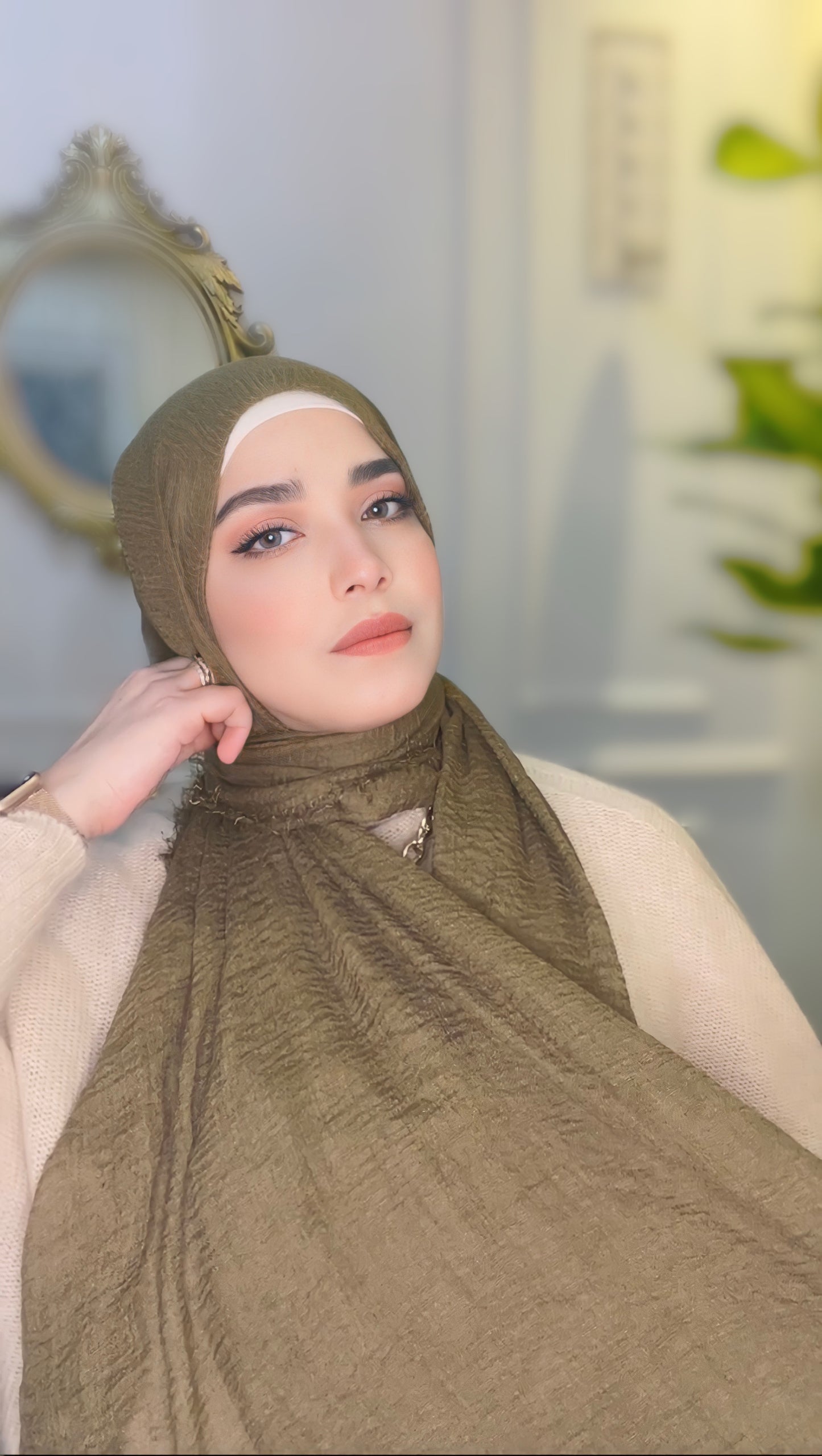 Olive Crinkle Cotton Hijab