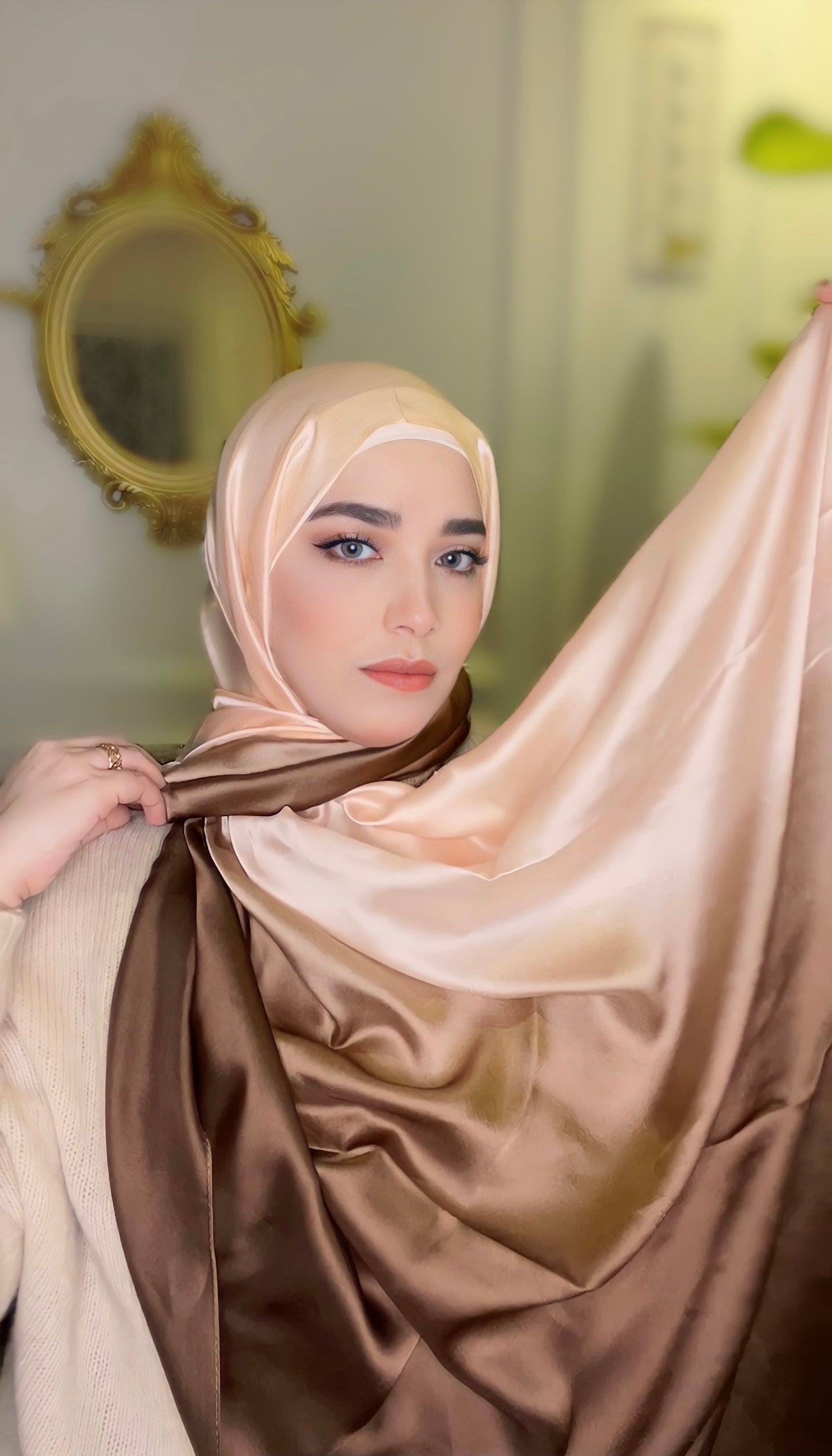 Gold Brown Satin Silk Hijab