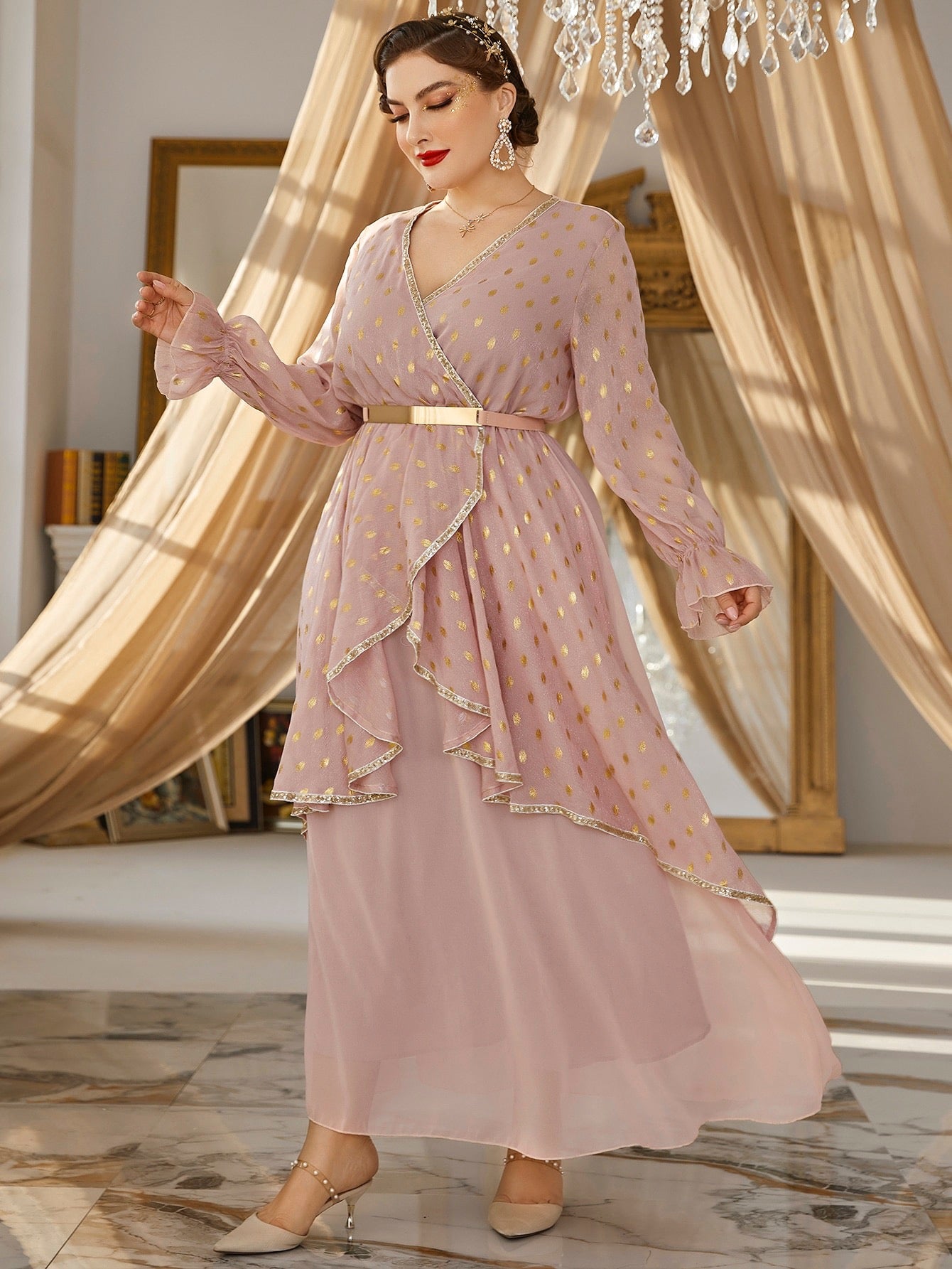 Two Layer Party Arabian Dress With Belt