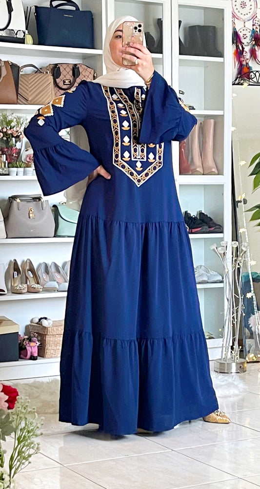 Navy blue tie front hem dress