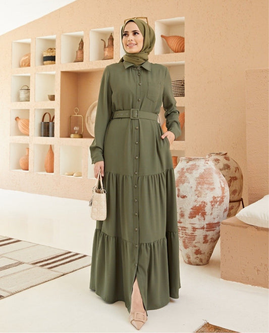 Modest Belted dress With Pockets