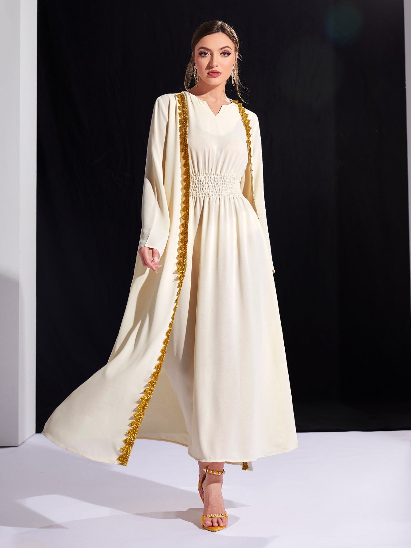 Open front abaya with inner dress