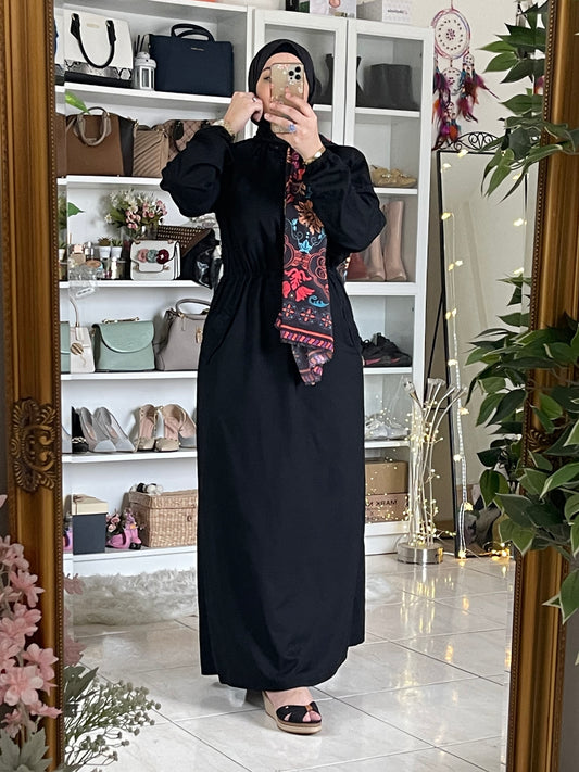 Drawstring long modest dress