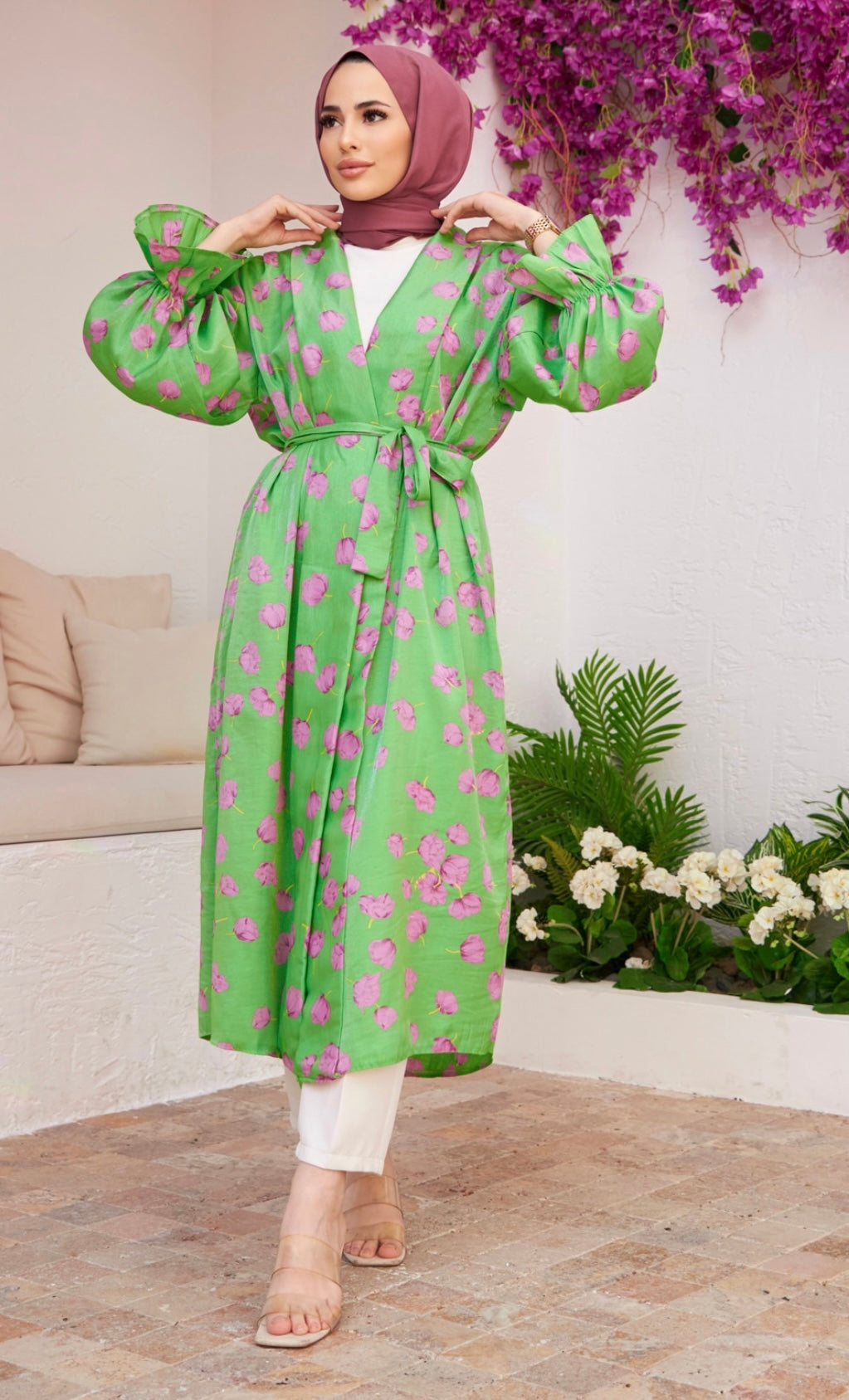 Belted floral kimono
