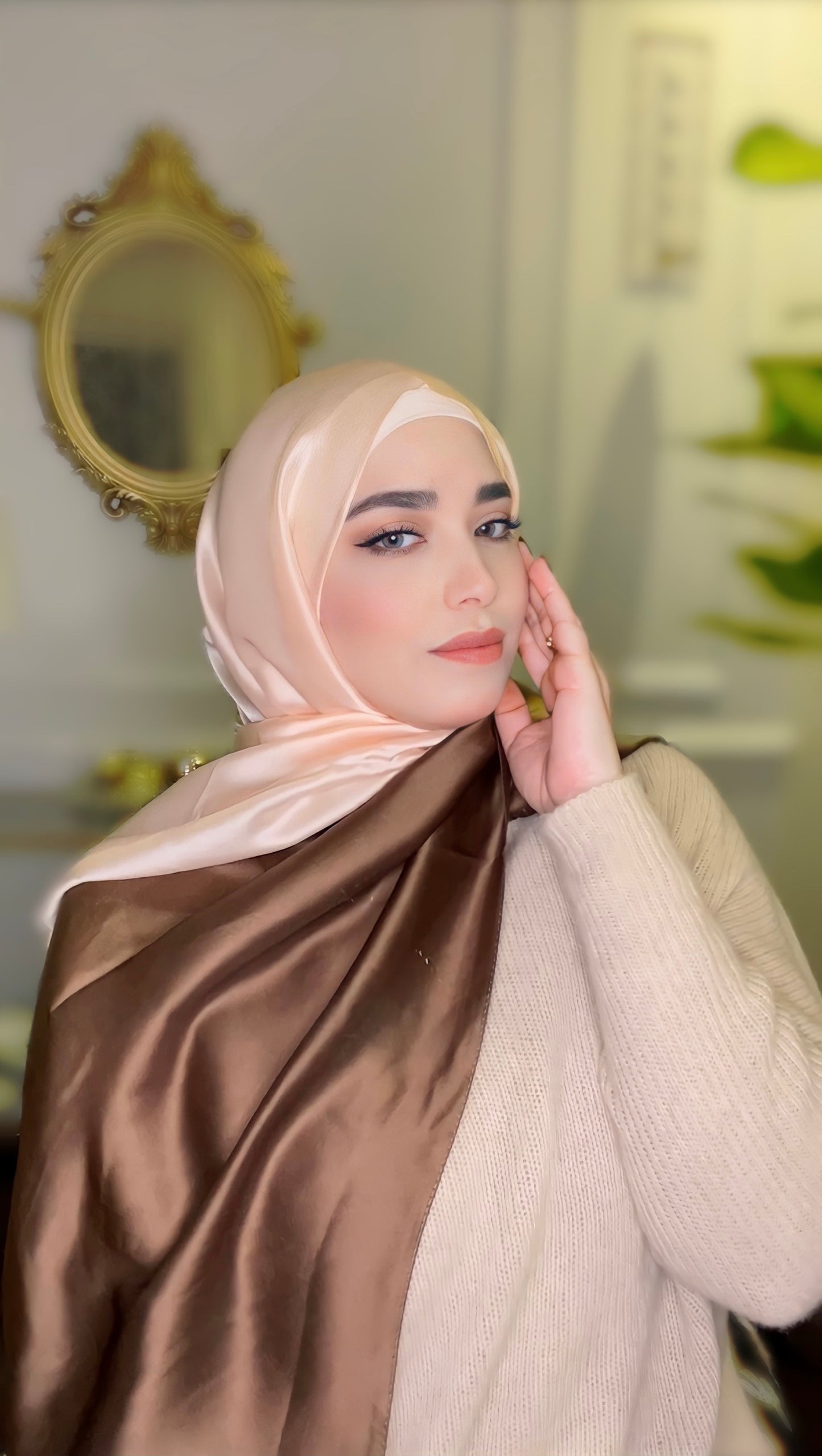Gold Brown Satin Silk Hijab