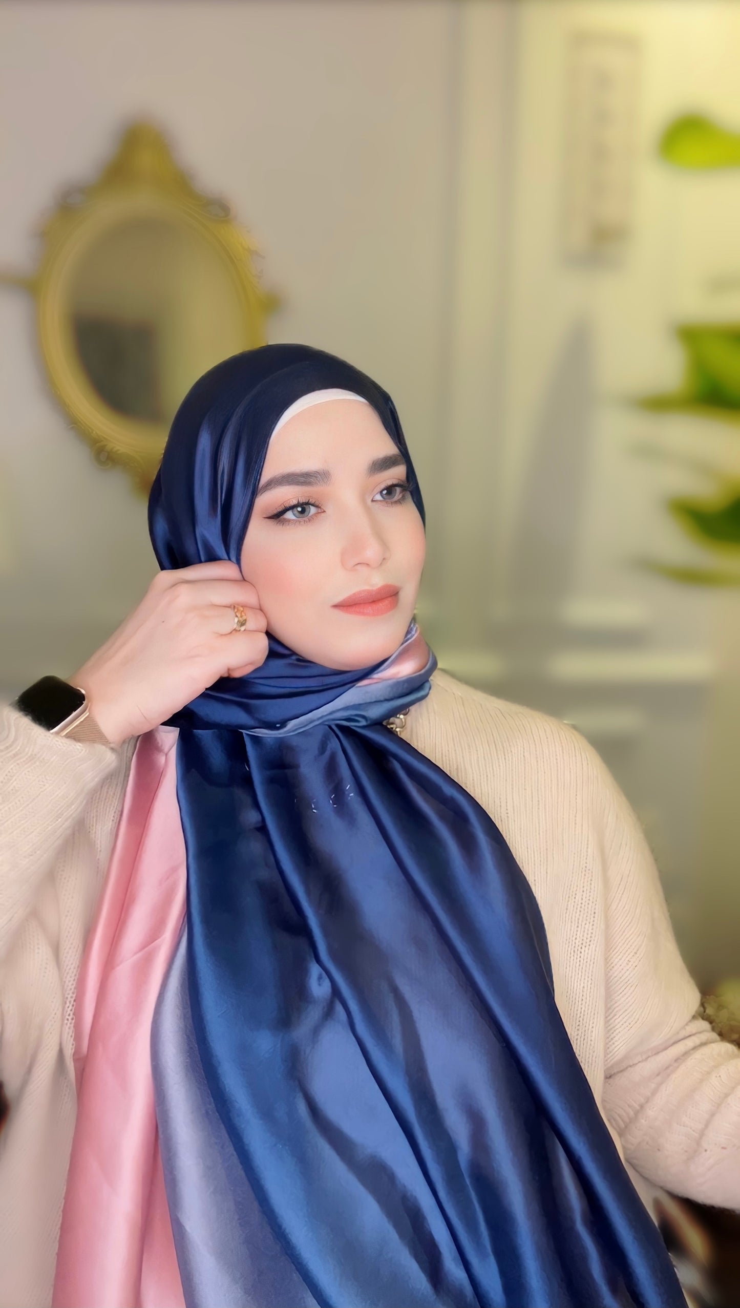 Pink Blue Stain Silk Hijab