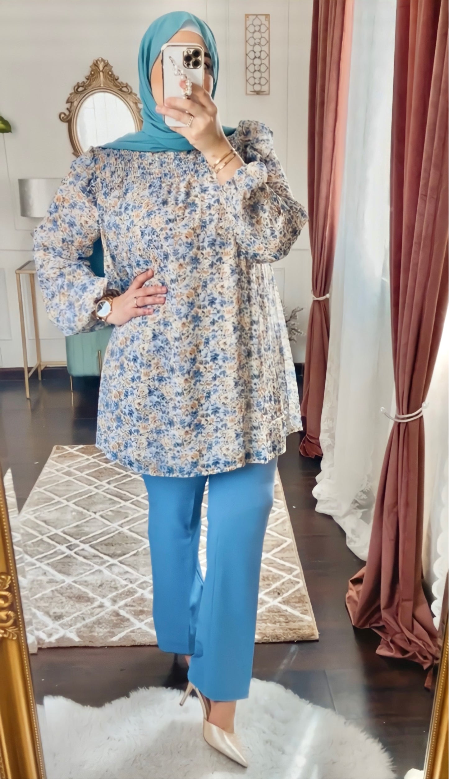 Floral Chiffon Top with Formal Pants
