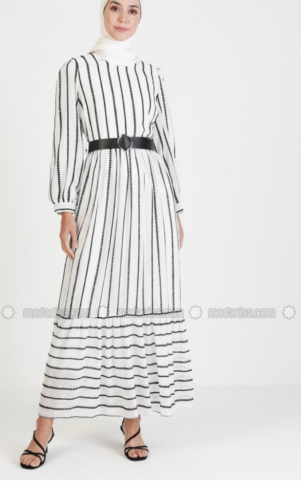 Fully Lined Striped Dress with Belt