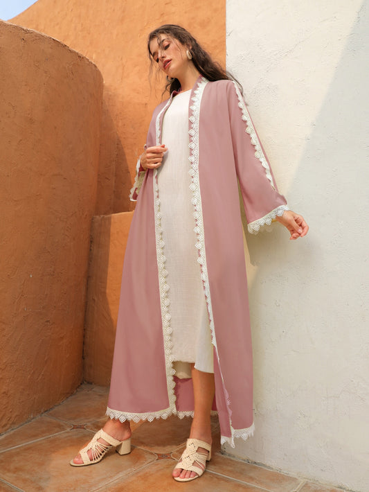 Lace open front abaya