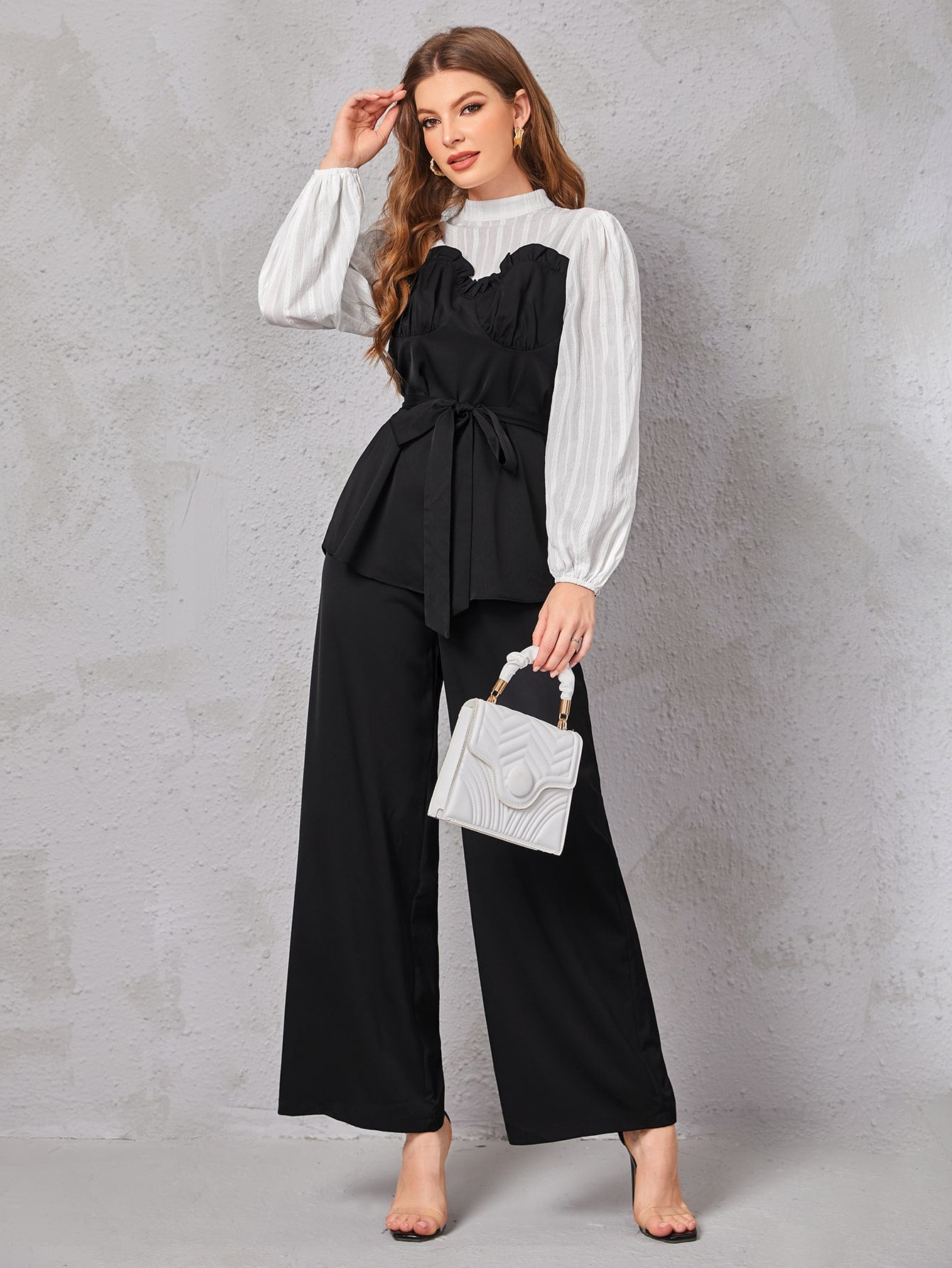 Blted frill trim 2 in 1 top and pants
